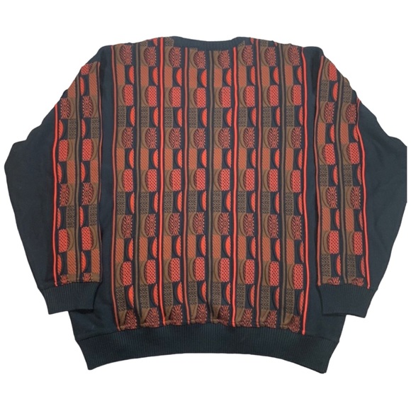 Vintage Tosani - 3D Coogi Style Black and Orange  100% Cotton Sweater - Picture 3 of 7